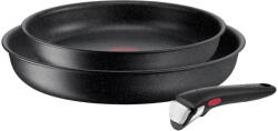 Tefal Tigai si seturi Set de 3 piese Tefal Ingenio Black Stone L3999032, tigaie de 24/28 cm, mâner detașabil, înveliș antiaderent Mineralia+, indicator Thermo-Signal, compatibil cu inducția, negru - pcone