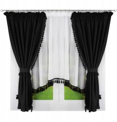  Boho fehér rojtos függöny szett, fekete (L496)
