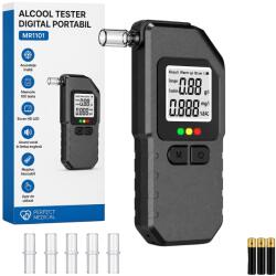 Perfect Medical Alcool Tester Digital Portabil Perfect Medical® MR1101, Ecran HD LED, Afisare Vocala, Memorie 100 Teste, Senzor Semiconductor, 5 Mustiucuri si Baterii Incluse +/- 0.01% BAC