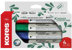 Kores Tábla- és flipchart marker készlet, 3 mm, kúpos, KORES "ECO K-Marker XW1", 4 különböző szín (20724) - eztkapdki