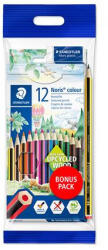 STAEDTLER Színes ceruza készlet, hatszögletű, ajándék grafitceruzával és radírral, STAEDTLER "Noris 185", 12 különböző szín (61 SET6)