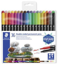 STAEDTLER Alkoholos marker készlet, kétvégű, 0, 5/3, 0 mm, STAEDTLER "3187", 36 különböző szín (3187 TB36)
