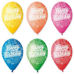  Léggömb, 30cm, "Happy Birthday", körkörös, 10db/cs (11-PRINTHBKOR) - eztkapdki