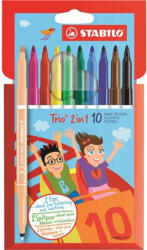 STABILO Filctoll készlet, 0, 5-2 mm, kétvégű, STABILO "Trio 2 in 1", 10 különböző szín (222/10-01) - eztkapdki