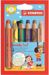 STABILO Színes ceruza készlet, kerek, vastag, STABILO "Woody 3 in 1", 6 különböző szín (8806) - eztkapdki