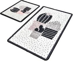 Persera Set 2 Covorase baie Three Cactus, 60 x 100 cm, 50 x 60 cm, Antiderapant, Alb/Negru (THR1306) Covor baie