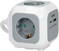 ORNO Cablu prelungitor, Orno, 4x2P+Z, Schuko, Incarcator USB A+C, Gri, Incarcare rapida, 1.4 m (OR-AE-13247(GS)/G)