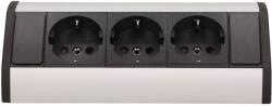 ORNO Priza pentru mobilier ORNO OR-GM-9001/B-G(GS), 16A, 3680W, 3 prize Schuko, lungime cablu 0.6 m, negru/argintiu (OR-GM-9001/B-G(GS))