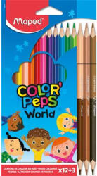 Maped Színes ceruza készlet, háromszögletű, MAPED "Color`Peps World", 12 különböző szín + 3 kétvégű bőrtónus ceruza (832071) - eztkapdki