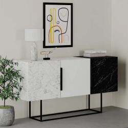 TopMebel Шкаф Tontini TopMebel от меламин в бял - черен мраморен ефект 150x42x79, 5cm