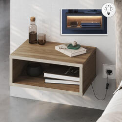 TopMebel Brik TopMebel стенен нощен шкаф с LED светлина в цвят орех - пясъчник 45x30x18cm