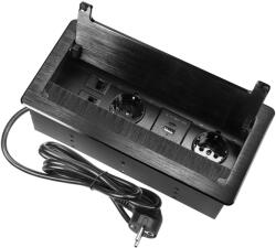 ORNO Priza incastrabila schuko ORNO OR-GM-9041(GS)/B, 2 prize 230V, 1xUSB-A, 1x USB-C, 2 x RJ45 CAT 5E, 3680W, IP20, cablu 1.5 m, perie de praf, negru (OR-GM-9041(GS)/B)