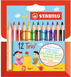 STABILO Színes ceruza készlet, háromszögletű, vastag, rövid, STABILO "Trio", 12 különböző szín (205/12-01)