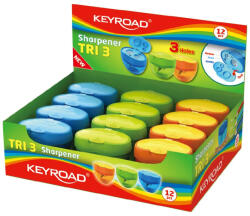 Keyroad Hegyező 3 lyukú tartályos, fedeles 12 db/display Keyroad Tris vegyes színek (KR971431) - eztkapdki