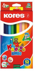 Kores Színes ceruza készlet, háromszögletű, vastag, KORES "Jumbo", 12 különböző szín (93512)