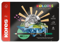 Kores Színes ceruza készlet, háromszögletű, fém doboz, KORES "Kolores Selection", 50 különböző szín (93351)