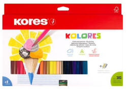 Kores Színes ceruza készlet, háromszögletű, KORES "Triangular", 36 különböző szín (93336)