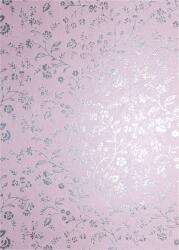  Hârtie decorativă metalizată roz închis - flori argintii 18x25 5buc