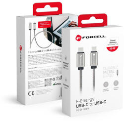 Forcell F-ENERGY Metal C237 Type-C - Type-C PD QC4.0, 3A, 60W, 1m, kábel, ezüst
