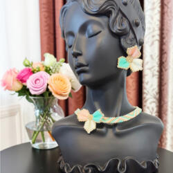 Ezera Set Choker cu cercei din margele miyuki, model flori, culori pastel, inchidere din argint (C2091)