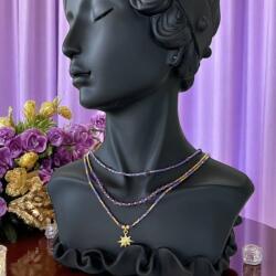 Ezera Colier elegant 3 straturi Safyia din Ametist cu Miyuki mov si argint placat cu aur (C3STRAM)