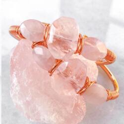 Ezera Bratara cuff cu cristal de Cuart Roz, brut, Enyia, placata cu aur de 24K (EZBCENY)
