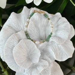 Ezera Bratara dama Lana din jad verde si perle naturale cu argint placat cu aur (BDLANAAG925)
