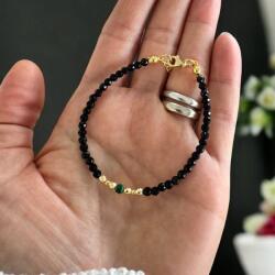 Ezera Bratara dama eleganta Tara din spinel negru cu malachit si argint placat cu aur (BDETARA)