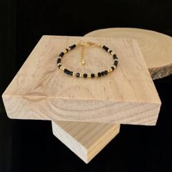 Ezera Bratara dama handmade din Obsidian Amina cu bilute din argint placat cu aur (BDOBSAMIN925)