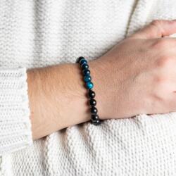 Ezera Kareem, bratara handmade barbati din Cristale de Obsidian si Ochi de Tigru Royal Blue, margele de 8mm (EZBHMKARB)