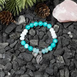 Ezera Sandrina, bratara dama handmade pietre semipretioase de Amazonit si Morganite cu charm frunza (EZBHMSAN)