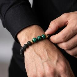 Ezera Bratara Barbati Osip din Ochi de Tigru albastru si pietre de Lava cu accesorii din inox aurii (BBOSIP)