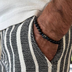 Ezera Bratara barbati handmade din pietre de onix mat si hematit, Gaston (BBHGAS)