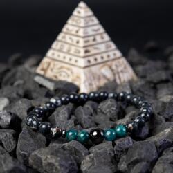Ezera Bratara barbati Virat din pietre semipretioase de Apatit Albastru, Shell Turquoise Negru si Hematit, sfere de 6mm (BHMBVIR)