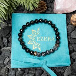 Ezera Arif, bratara barbati realizata manual din pietre semipretioase de Obsidian Negru si Obsidian SnowFlake (EZBHMARI)