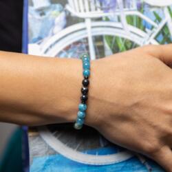 Ezera Fathia, bratara cristale de Jad Albastru, Jad Verde si Shell Turquoise Negru, margele de 6mm (BHMFAT)