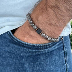Ezera Bratara barbati Alaric din obsidian maro Snow Flake cu Piatra de lava (BBALAR-2241)