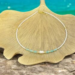Ezera Colier choker elegant Isra din argint placat cu aur, cristale de Amazonit, Perla si Miyuki (CCISRA925)