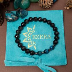 Ezera Bratara handmade barbati Elam din Ochi de Tigru Royal Blue si Obsidian, margele de 8mm (EZBHMELA)