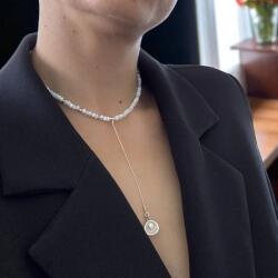 Ezera Lantisor lung elegant din argint cu rondele din sidef de scoica si pandantiv scoica cu perla (CPMPSC925)