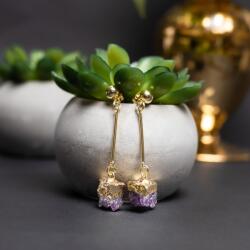 Ezera Cercei cristale Drop Ametist brut, placati cu aur 18K, Nirmala (EZCNIR)