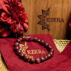 Ezera Bratara fete Karina din margele Cloisonne Rosii si Ochi de Tigru, margele de 8mm (EZHMKAR)