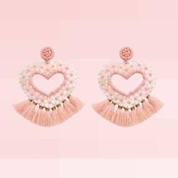 Ezera Cercei Jhumka din margele Miyuki, in forma de inima, stil indian, culoare roz (CJUHMR)