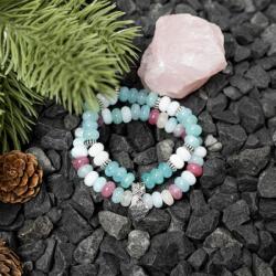 Ezera Set Dalia bratari handmade dama din Pietre Naturale Morganit cu charm Inima (EZBHMDAL)