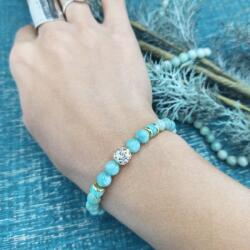 Ezera Bratara cristale de Amazonit si Jad Verde, pentru dama, Kaira ❤️, cu charm auriu, margele de 6mm (BAKAI6)