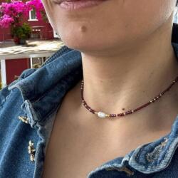 Ezera Colier Choker Elina handmade din margele miyuki rosii cu Granat si argint placat cu aur 925 (CELMGR925)