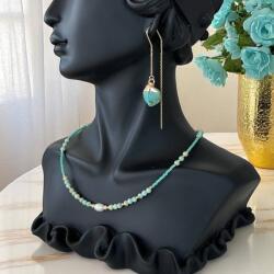 Ezera Colier choker handmade Elina din miyuki cu Turcoaz Peruvian si argint placat cu aur 925 (CTPELIN925)