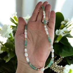 Ezera Colier elegant choker Lana din Jad verde si perle cu accesorii din argint placat cu aur (CCLANA925)