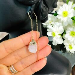 Ezera Cercei lungi drop eleganti Elara cu cristal brut de Cuart Roz placati cu aur (CERCCRS-767)