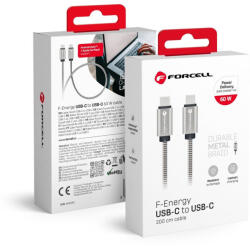 Forcell F-ENERGY Metal C237 Type-C - Type-C PD QC4.0, 3A, 60W, 2m, kábel, ezüst